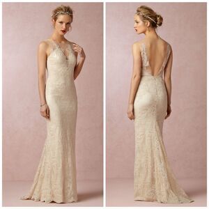 BHLDN Catherine Deane Yasmin Illusion Lace Wedding Gown Ivory $2000 Sz 2